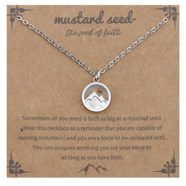 Christianartworkshop Minimalist Mustard Seed Mountain Necklace: Faith Expression in Daily Wear - Silver Circle - image 2
