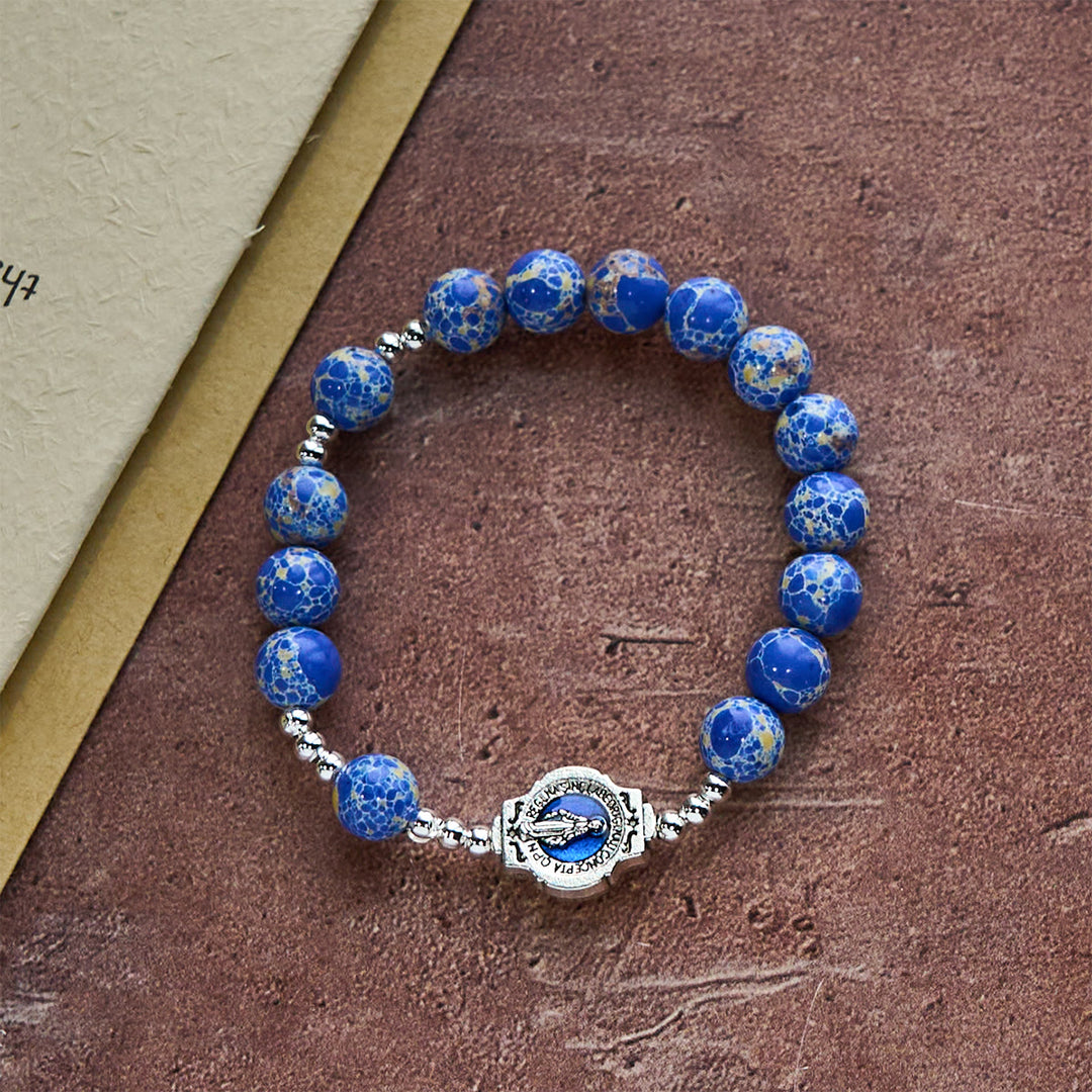 Christianartworkshop Royal Blue-Tone Stone Beads One Decade Rosary, Bracelet: Grace Guided by Mary's Hand - image 5