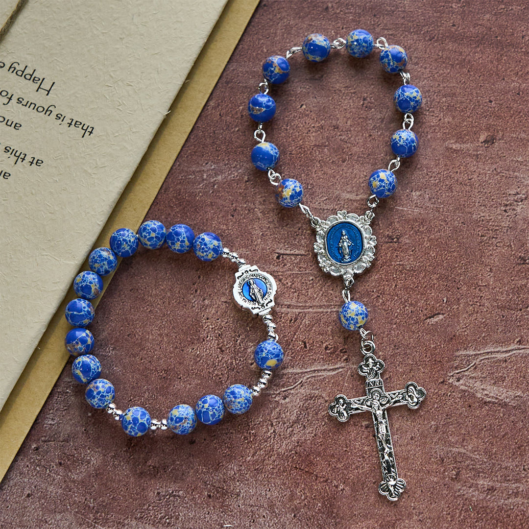 Christianartworkshop Royal Blue-Tone Stone Beads One Decade Rosary, Bracelet: Grace Guided by Mary's Hand - image 12