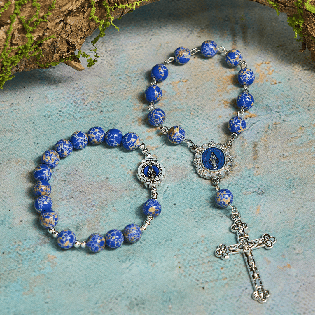 Christianartworkshop Royal Blue-Tone Stone Beads One Decade Rosary, Bracelet: Grace Guided by Mary's Hand - image 7