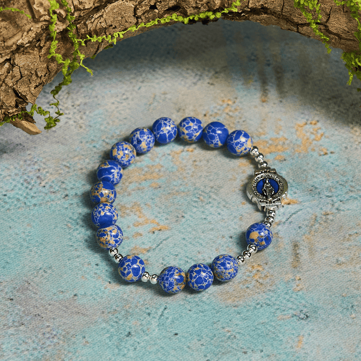 Christianartworkshop Blue Imperial Stone Marian Bracelet: A Token of Prayer and Peace - Wrist Circumference: 5.12"-6.3"/13-16cm - image 0