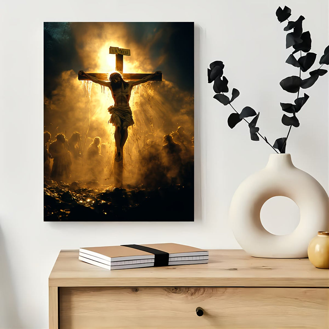 Christianartworkshop Crucifixion Daily Art Prints: Constant Devotion Reminder for Believing Homes - Framed Canvas Painting - 11.81''*15.75''0.71"/30*40*1.8cm - image 0