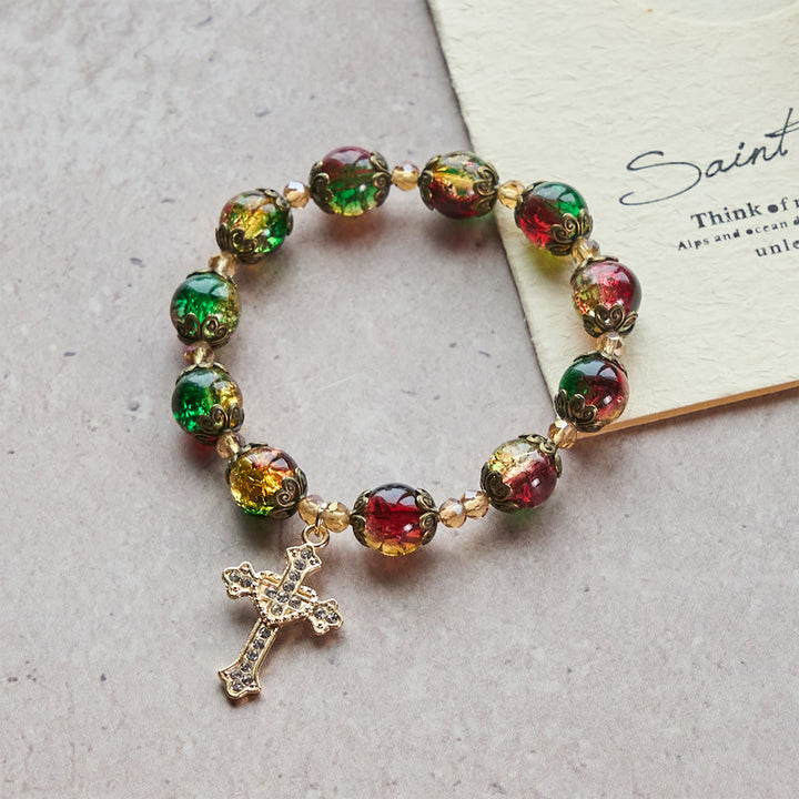 Christianartworkshop Christmas Glory Red-Green-Gold Glass Bead Bracelet: Faith That Shines - image 3