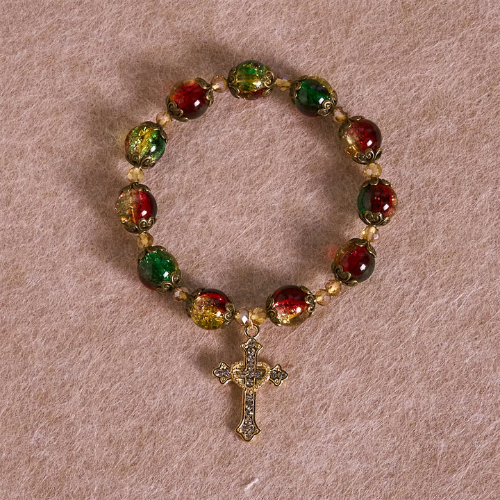 Christianartworkshop Christmas Glory Red-Green-Gold Glass Bead Bracelet: Faith That Shines - image 4