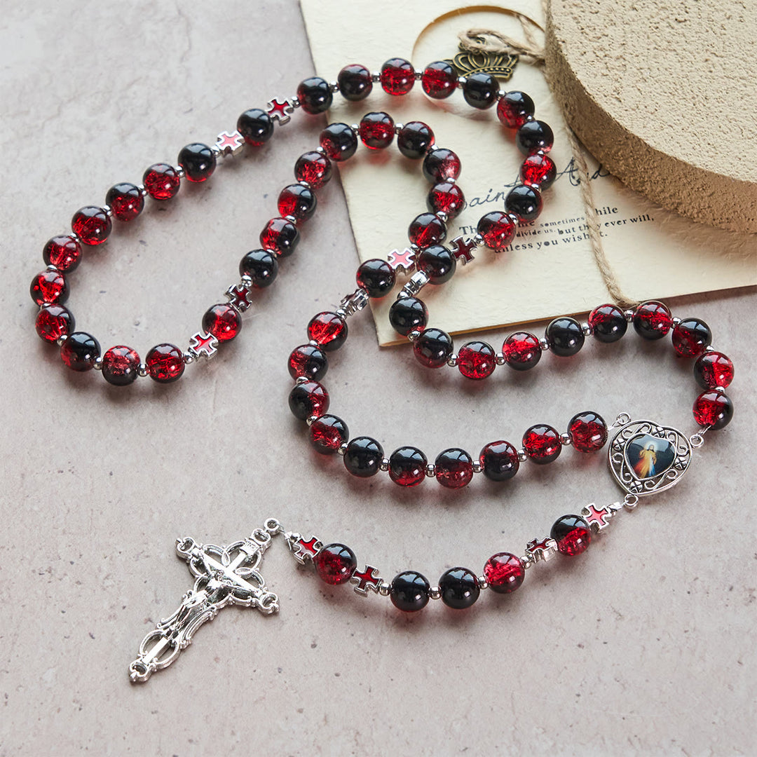 Christianartworkshop Divine Mercy Rosary in Black and Red Glass Beads Symbolizing Christ's Passion - image 2