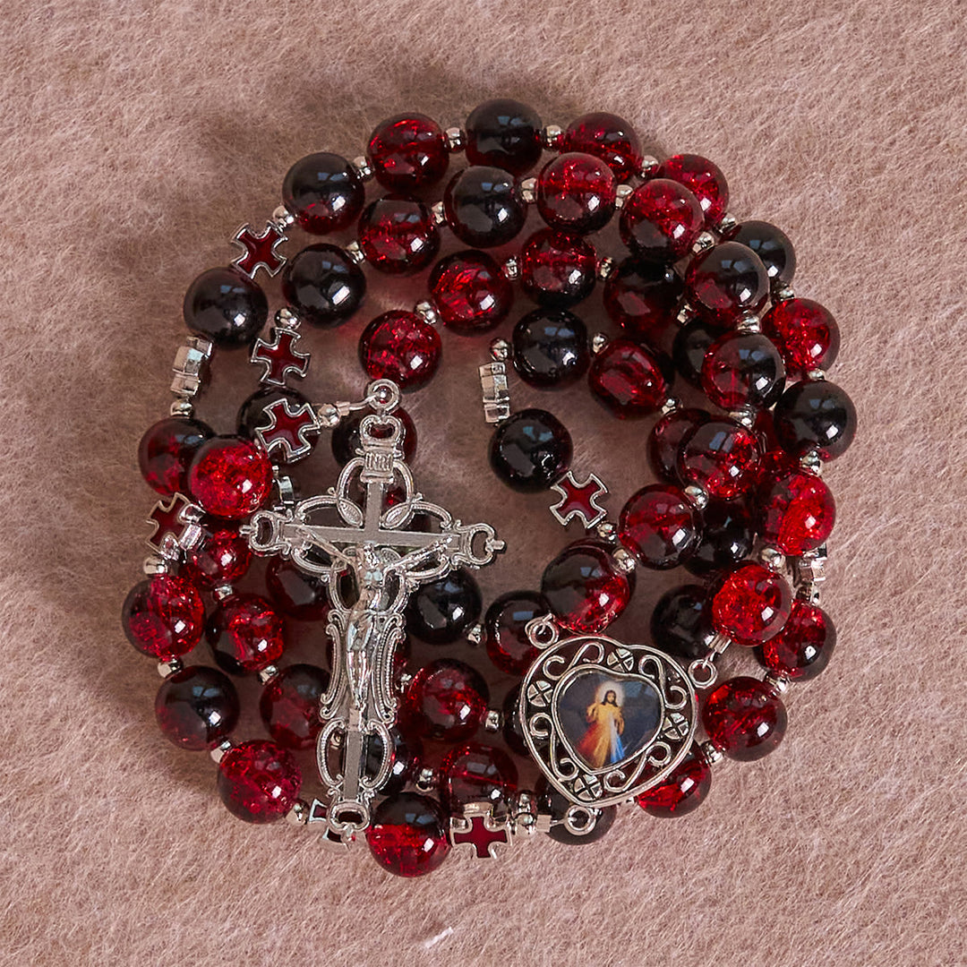 Christianartworkshop Divine Mercy Rosary in Black and Red Glass Beads Symbolizing Christ's Passion - image 3