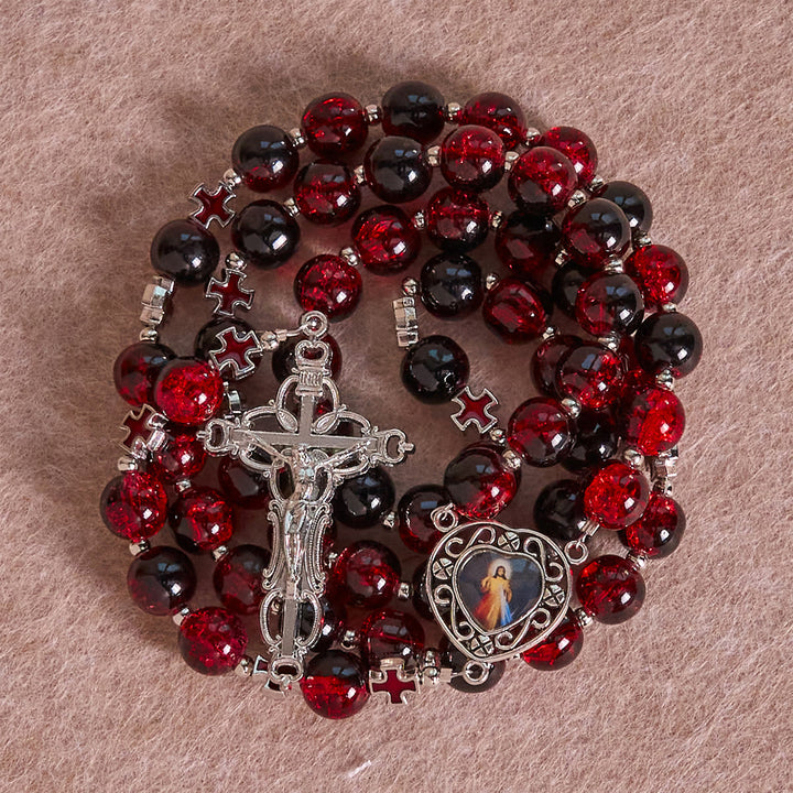 Christianartworkshop Divine Mercy Rosary in Black and Red Glass Beads Symbolizing Christ's Passion - image 3