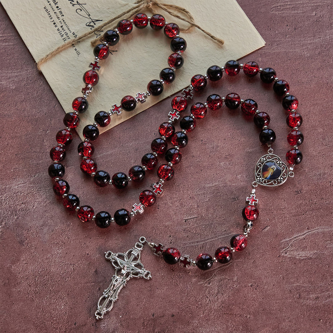 Christianartworkshop Divine Mercy Rosary in Black and Red Glass Beads Symbolizing Christ's Passion - image 4