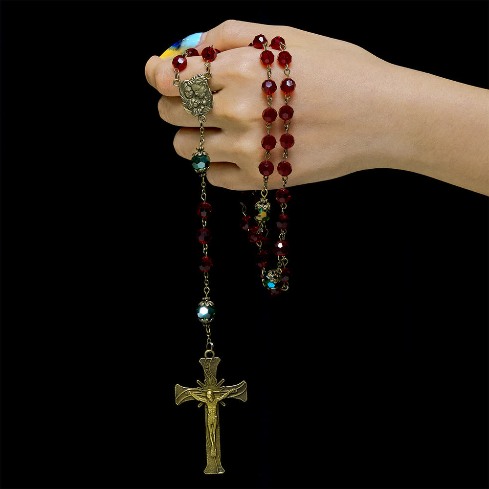 Christianartworkshop Nativity Faith Red and Green Beads Rosary: Guided by the Holy Family - image 1