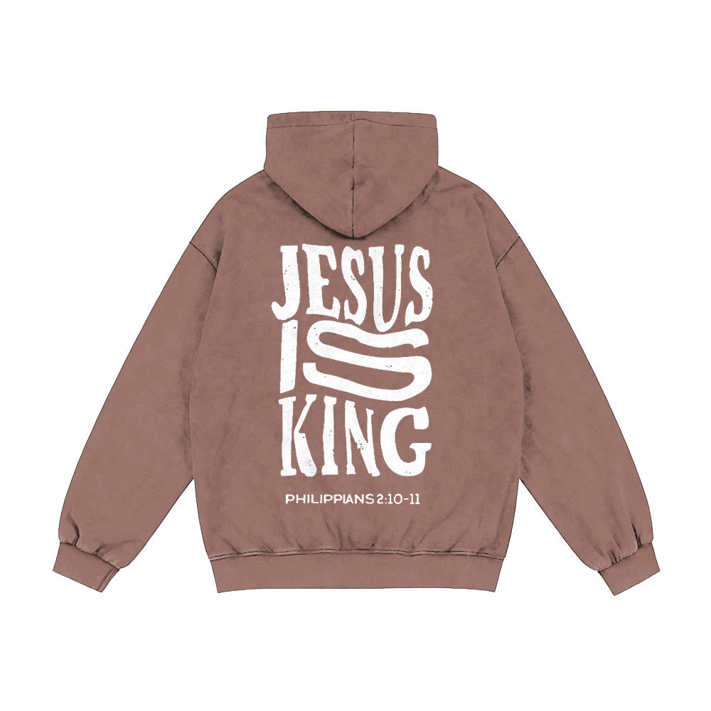 Christianartworkshop Jesus Is King Hooded Jacket: Philippians 2:10-11 Faith Statement - Coffee - 2XL - image 19