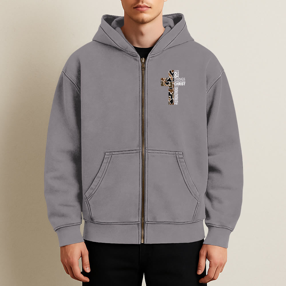Christianartworkshop Cross Motif Hooded Jacket: All Things Through Christ for Church & Daily - image 6