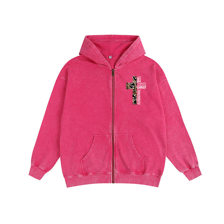 Christianartworkshop Cross Motif Hooded Jacket: All Things Through Christ for Church & Daily - Rose - 2XL - image 13