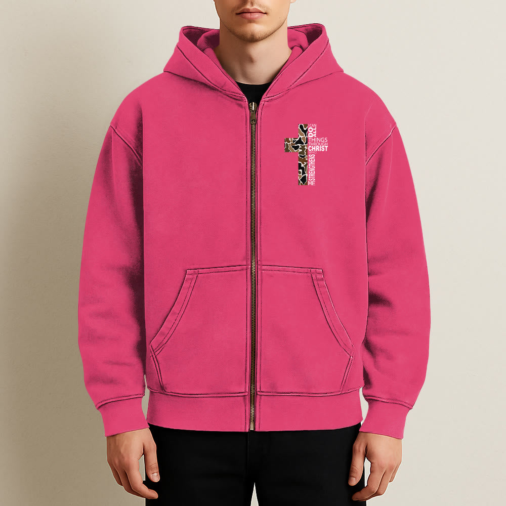 Christianartworkshop Cross Motif Hooded Jacket: All Things Through Christ for Church & Daily - image 14