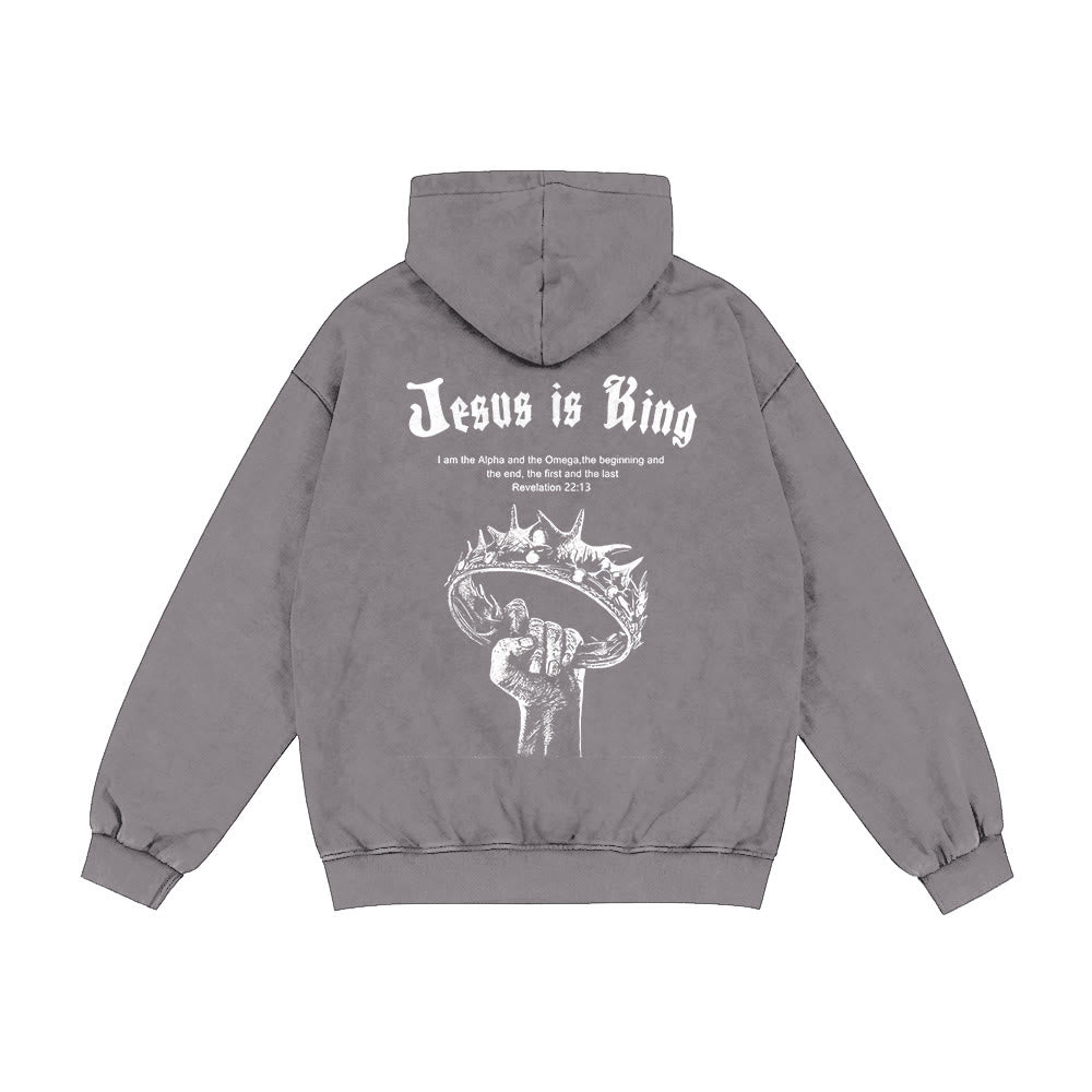 Christianartworkshop Jesus is King Hooded Jacket: Stylish Faith with Revelation 22:13 - Grey - 2XL - image 7