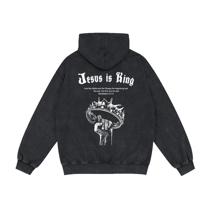 Christianartworkshop Jesus is King Hooded Jacket: Stylish Faith with Revelation 22:13 - image 13