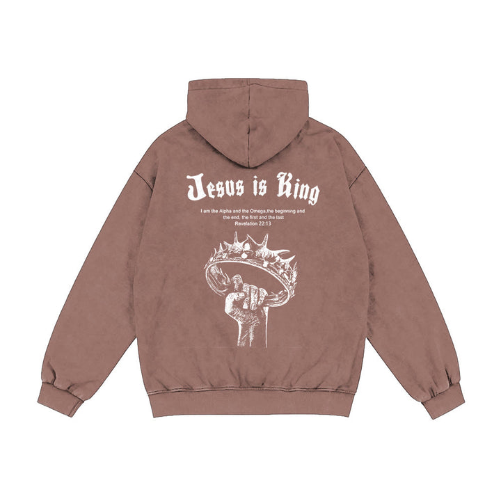Christianartworkshop Jesus is King Hooded Jacket: Stylish Faith with Revelation 22:13 - Coffee - 2XL - image 19