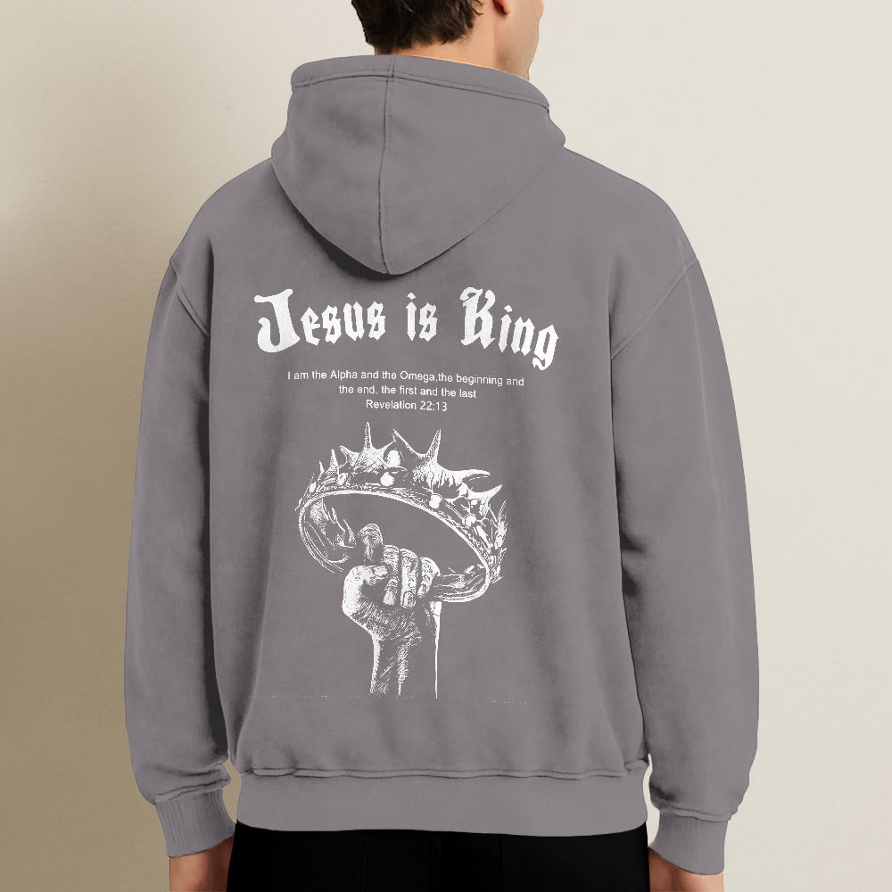 Christianartworkshop Jesus is King Hooded Jacket: Stylish Faith with Revelation 22:13 - image 12