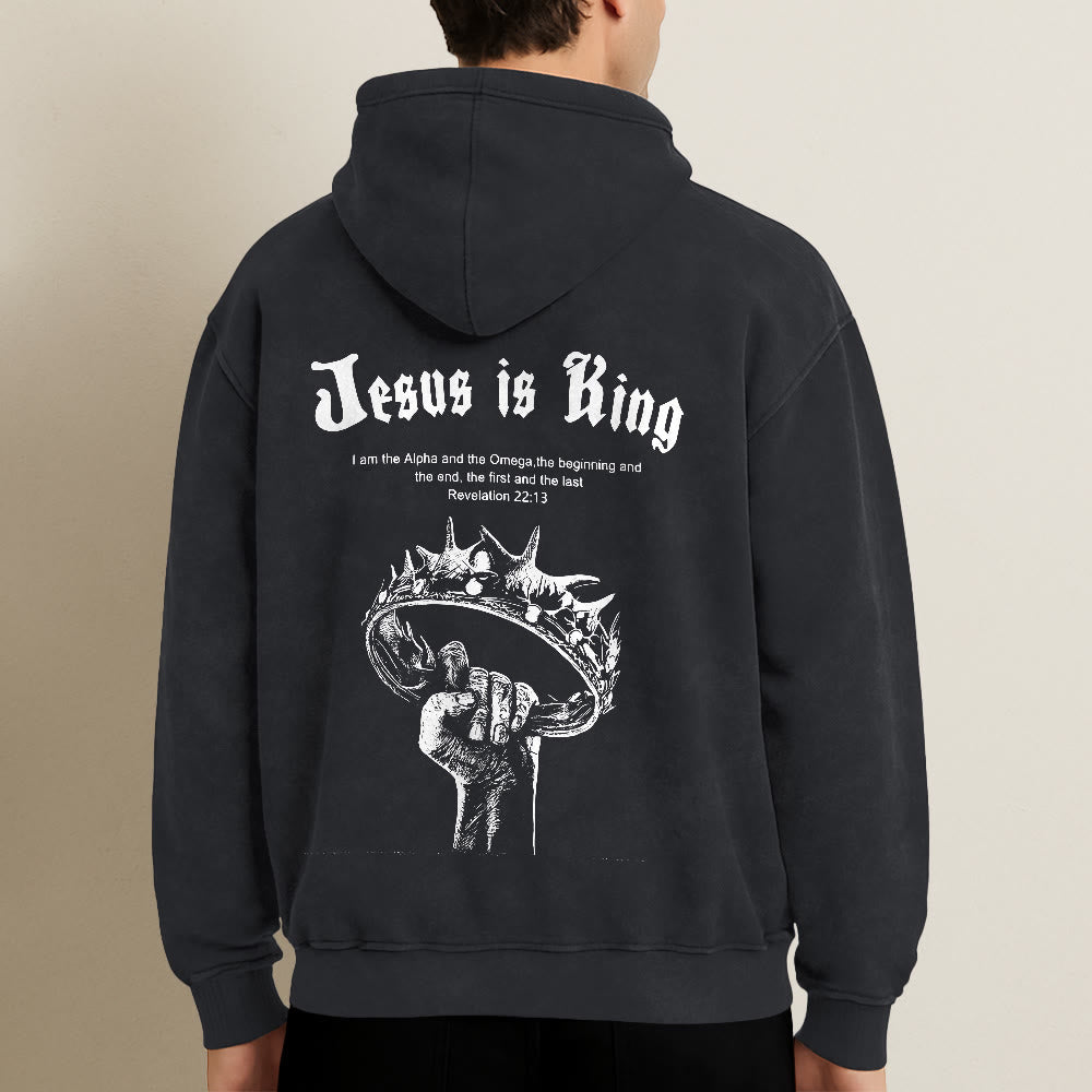 Christianartworkshop Jesus is King Hooded Jacket: Stylish Faith with Revelation 22:13 - image 18