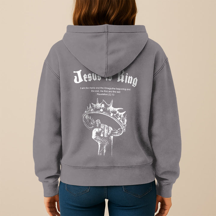 Christianartworkshop Jesus is King Hooded Jacket: Stylish Faith with Revelation 22:13 - image 10