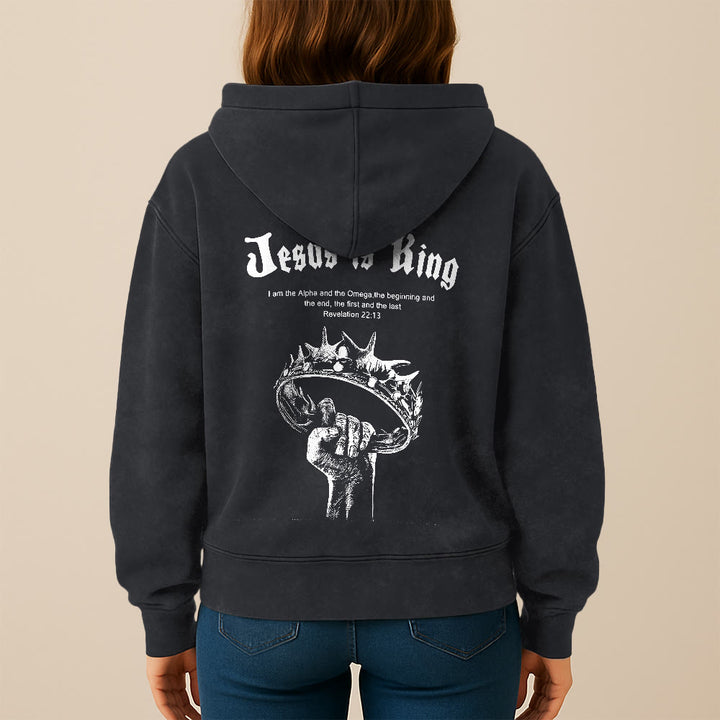 Christianartworkshop Jesus is King Hooded Jacket: Stylish Faith with Revelation 22:13 - Black - 2XL - image 16