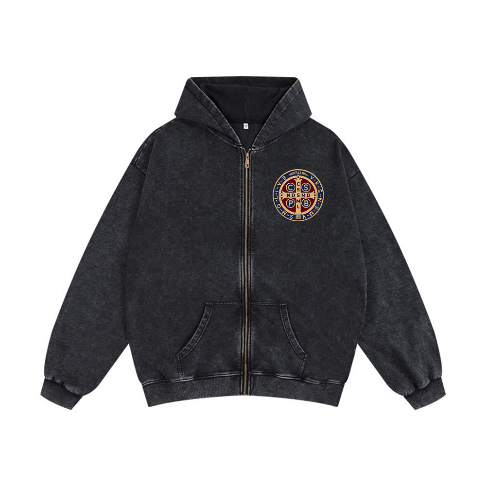 Christianartworkshop St. Benedict Cross Hooded Jacket: Faith Protection for Daily Wear - Black - 2XL - image 7