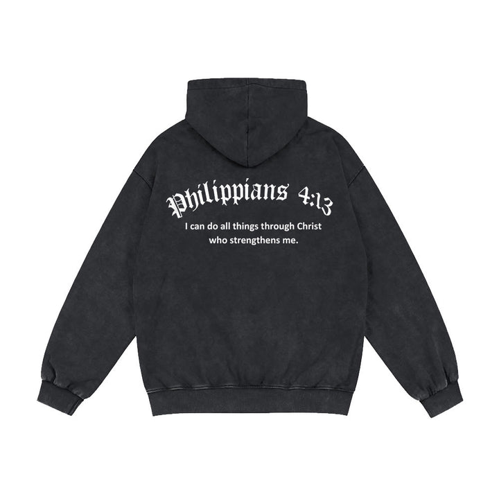 Christianartworkshop Philippians 4:13 Hooded Jacket: Faith Gift with Strength Message - Black - 2XL - image 0