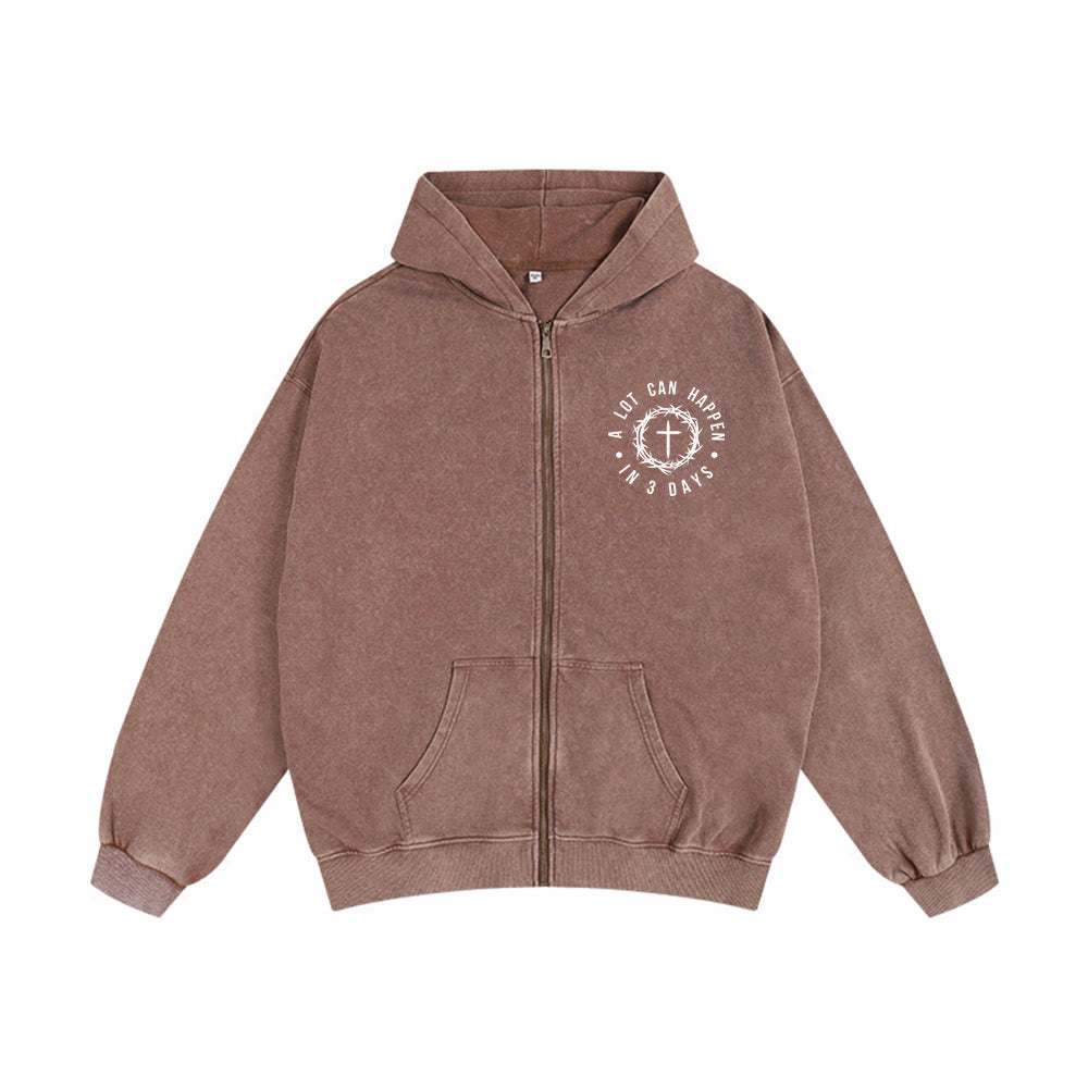 Christianartworkshop 3 Days Miracle Hooded Jacket: Resurrection Faith for Daily Wear - Coffee - 2XL - image 0