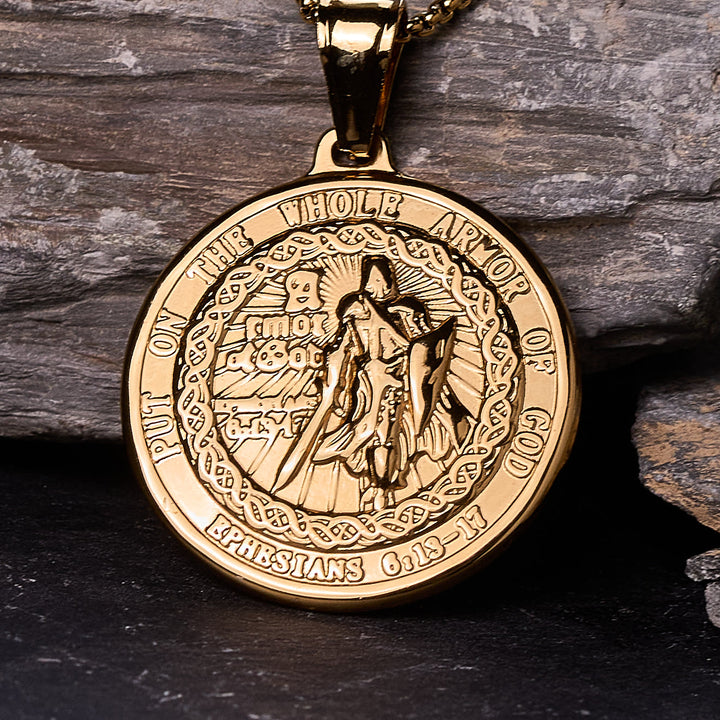 Christianartworkshop Armor of God Pendant Necklace: Spiritual Protection & Timeless Devotion - Golden - image 3