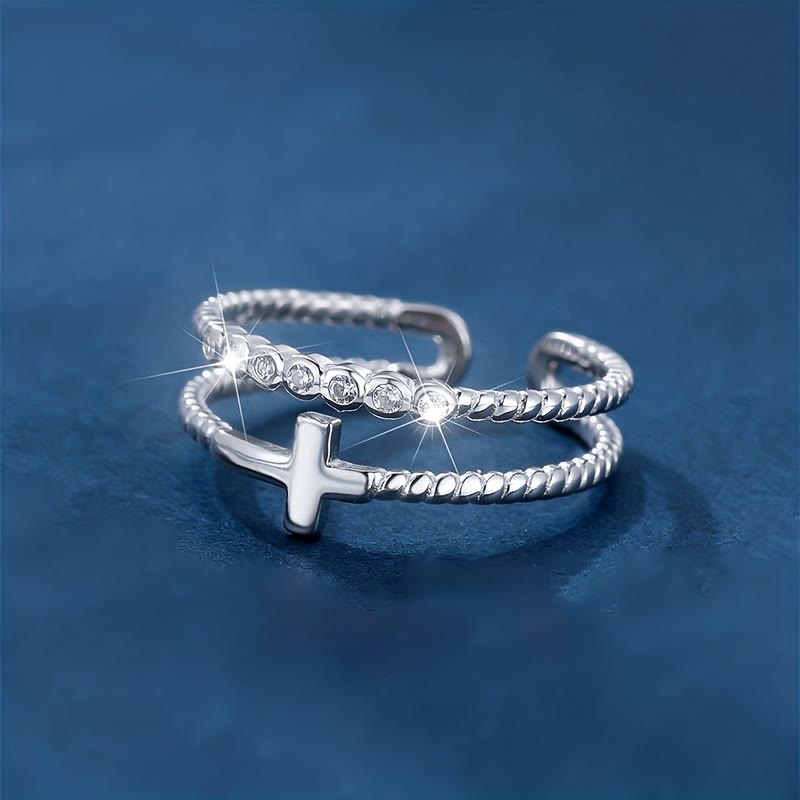 Christianartworkshop Dual-Band Cross Ring: Zircon Sparkle & Faith Devotion for Daily Wear - image 2