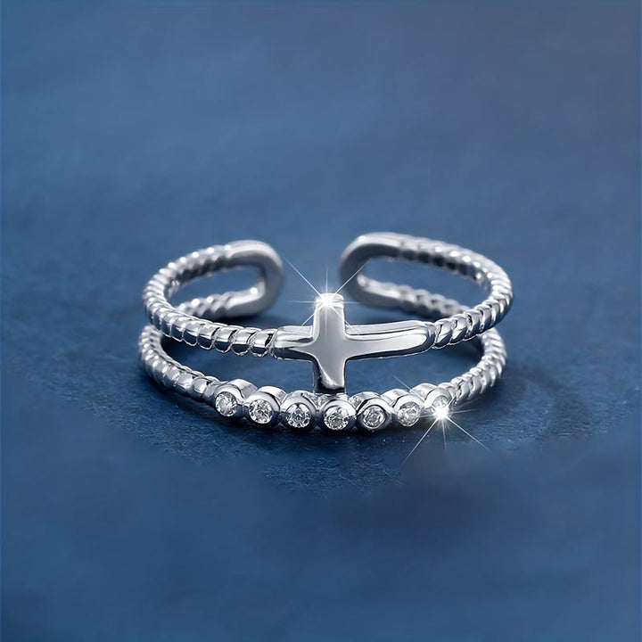 Christianartworkshop Dual-Band Cross Ring: Zircon Sparkle & Faith Devotion for Daily Wear - image 1