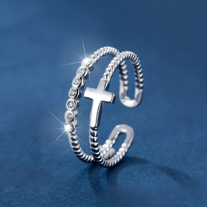 Christianartworkshop Dual-Band Cross Ring: Zircon Sparkle & Faith Devotion for Daily Wear - Adjustable - image 0
