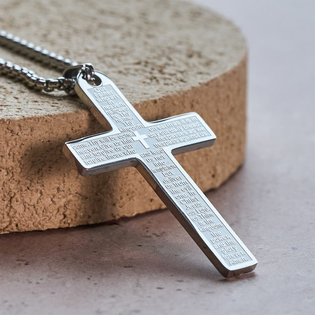 Christianartworkshop Stainless Steel Lord's Prayer Pendant Cross Necklace - Silver - image 4
