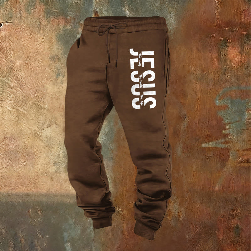 Christianartworkshop Layered Jesus Script Sweatpants: Daily Wear with Devotional Identity - Brown - 2XL - image 17