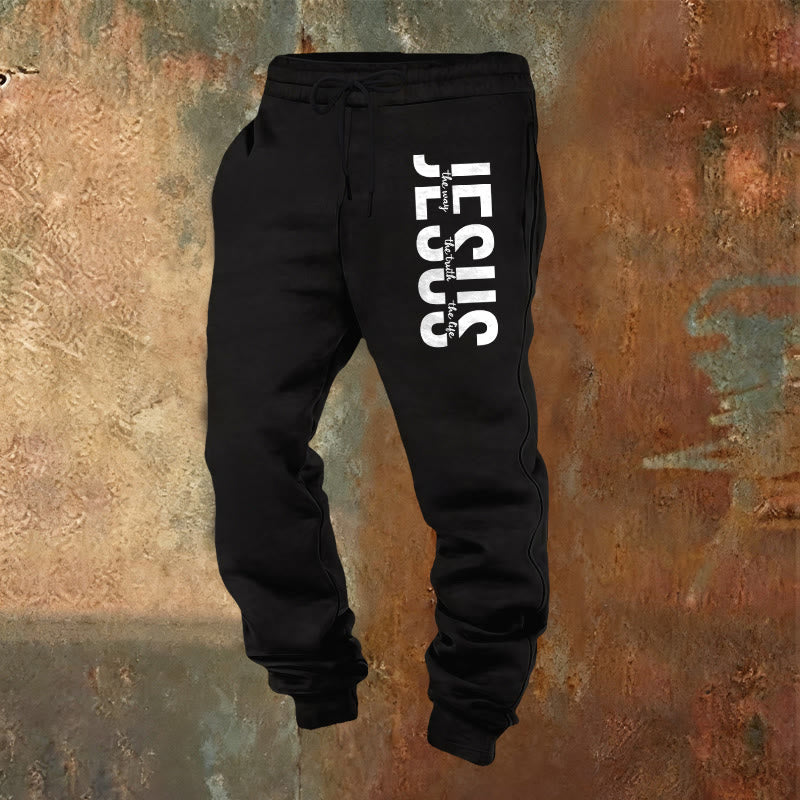 Christianartworkshop Layered Jesus Script Sweatpants: Daily Wear with Devotional Identity - Black - 2XL - image 4