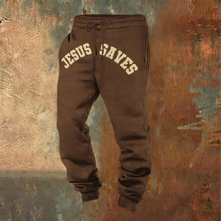 Christianartworkshop Jesus Saves Sweatpants: Daily Reminder of Divine Redemption - Brown - 2XL - image 21