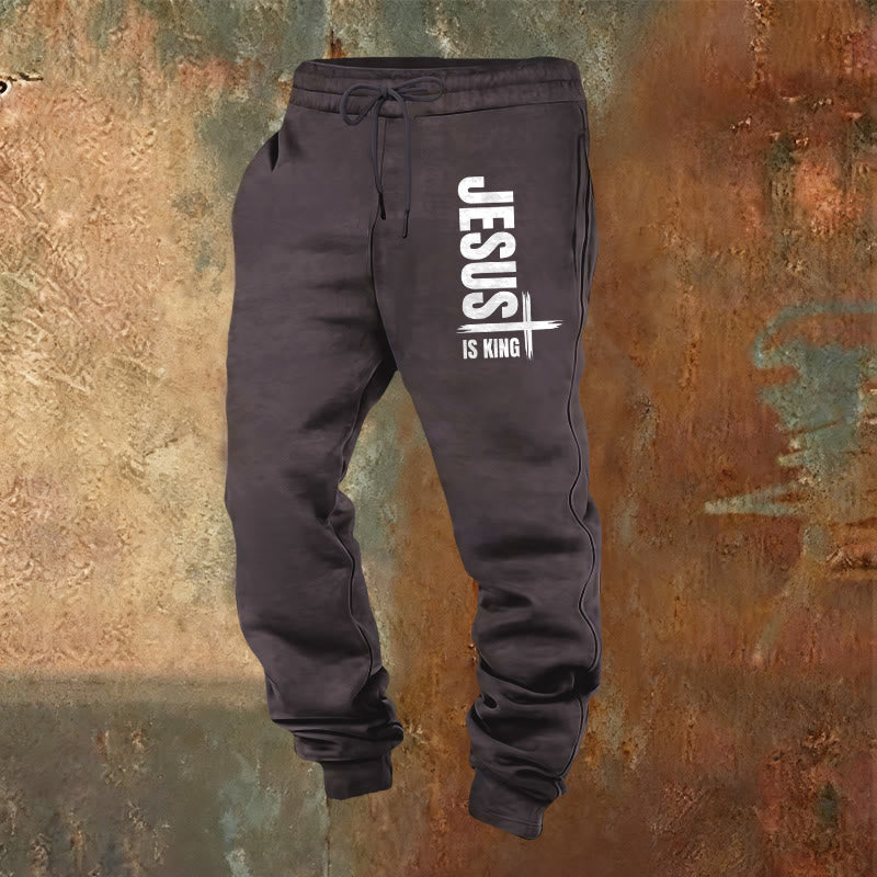 Christianartworkshop Jesus Is King Sweatpants: Daily Wear with Royal Faith - Dark Grey - 2XL - image 0