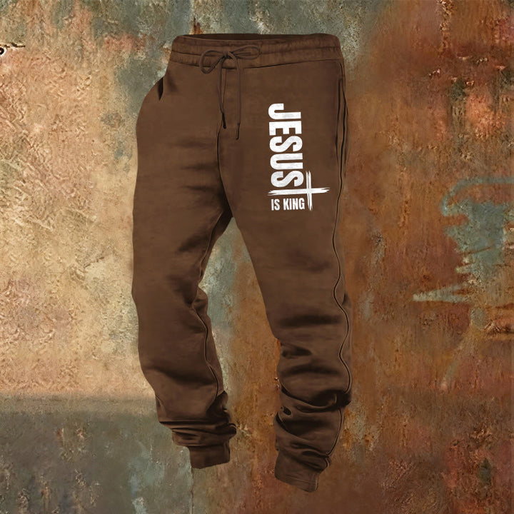 Christianartworkshop Jesus Is King Sweatpants: Daily Wear with Royal Faith - Brown - 2XL - image 9