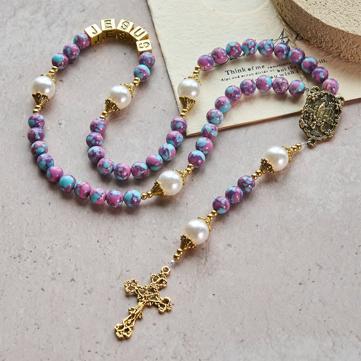 Christianartworkshop Royal Faith Purple Imperial Stone Custom Rosary with Personalized JESUS Letter - image 4