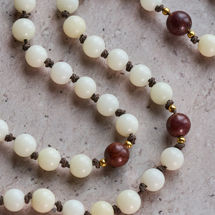 Christianartworkshop White Bodhi & Brown Wood Sacred Harmony Rosary with Antique Our Lady - image 6