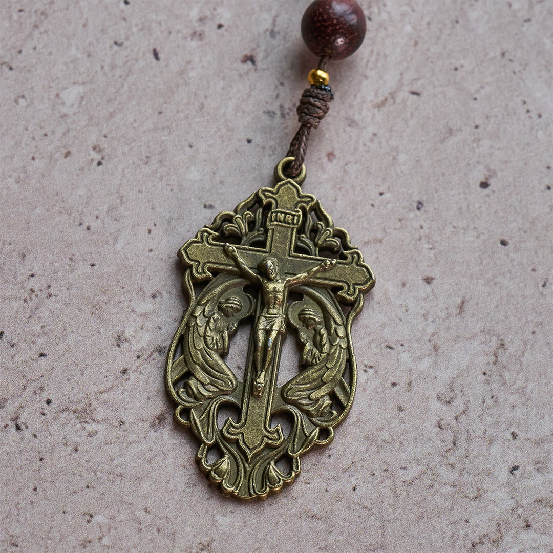 Christianartworkshop White Bodhi & Brown Wood Sacred Harmony Rosary with Antique Our Lady - image 7