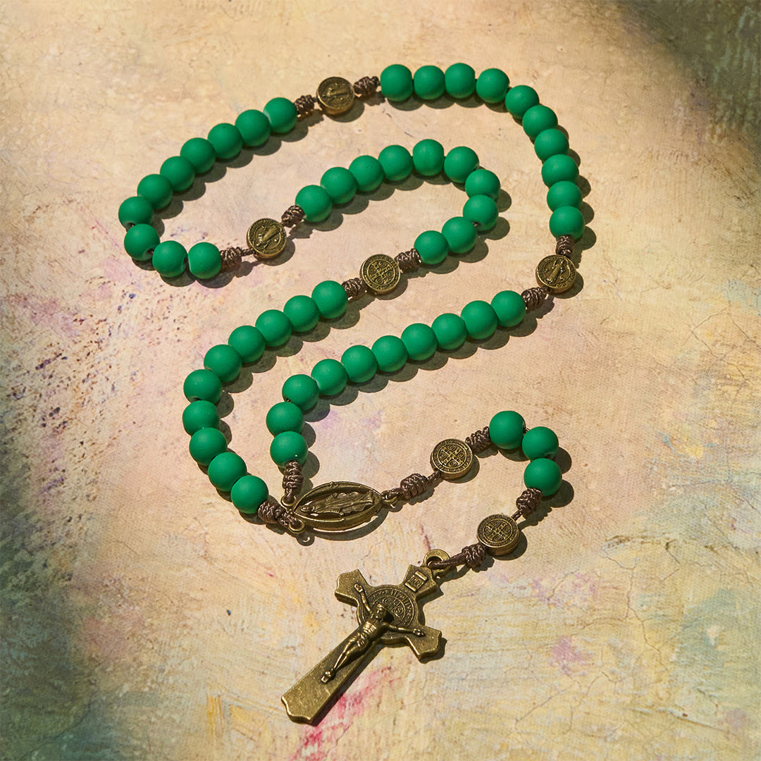 Christianartworkshop Matte Green Rubber Beads Rosary with St. Benedict Protection - image 7
