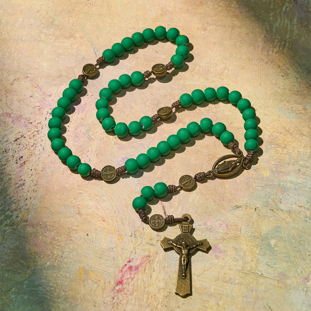 Christianartworkshop Matte Green Rubber Beads Rosary with St. Benedict Protection - image 6