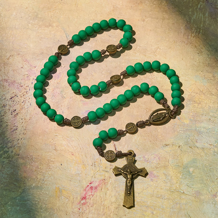 Christianartworkshop Matte Green Rubber Beads Rosary with St. Benedict Protection - image 6
