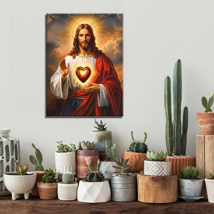 Christianartworkshop Sacred Heart Jesus Art Prints: Faith - Driven Gift for Devout Believers - Framed Canvas Painting - 11.81''*15.75''0.71"/30*40*1.8cm - image 0