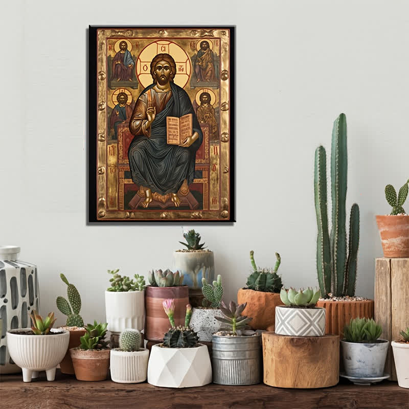 Christianartworkshop Christ Enthroned Art Prints: Holy Ambiance Creator for Spiritual Living - Framed Canvas Painting - 11.81''*15.75''0.71"/30*40*1.8cm - image 0