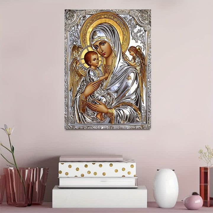 Christianartworkshop Classic Madonna and Child Icon Art Prints: Timeless Faith for Interior Spaces - Framed Canvas Painting - 11.81''*15.75''0.71"/30*40*1.8cm - image 0