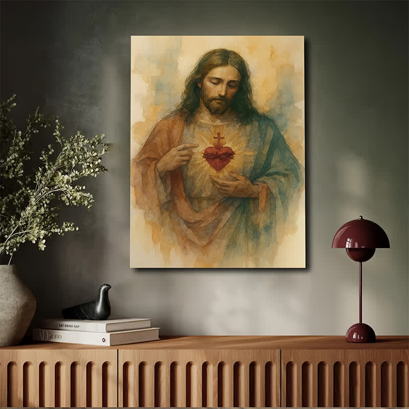 Christianartworkshop Gentle Sacred Heart Art Prints: Devotional Grace for Faith - Filled Nooks - Framed Canvas Painting - 11.81''*15.75''0.71"/30*40*1.8cm - image 0