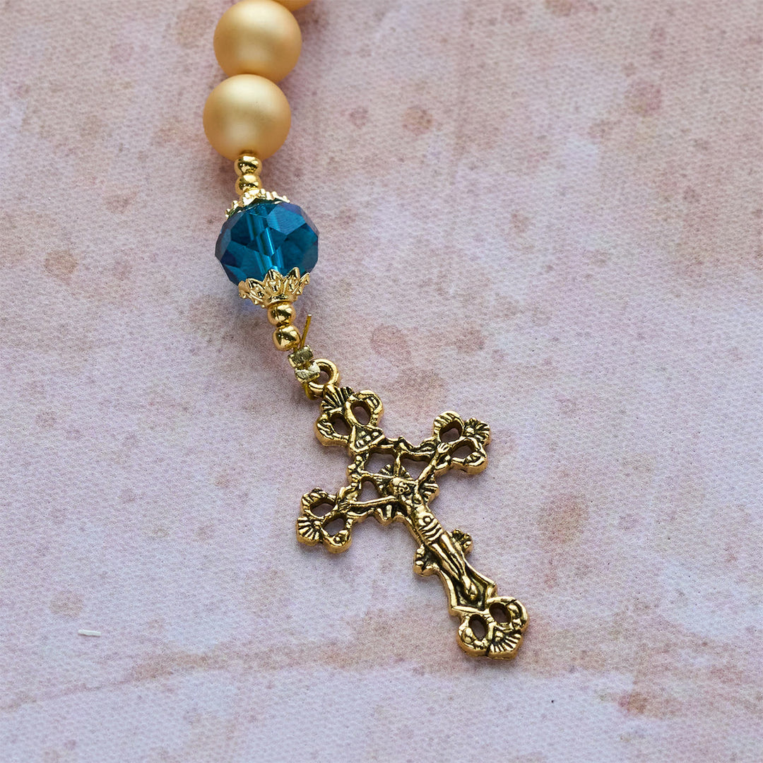 Christianartworkshop Elegant Matte Golden Pearl Rosary with St. Therese and Crucifix - image 10
