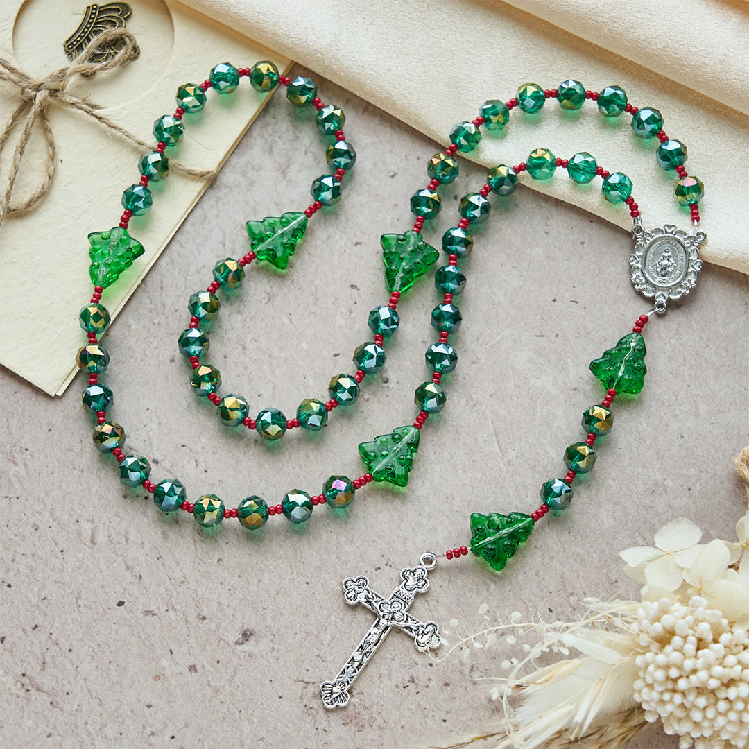 Christianartworkshop Joyful Green Tree of Hope Christmas Rosary: Celebrate Christ's Birth - image 5