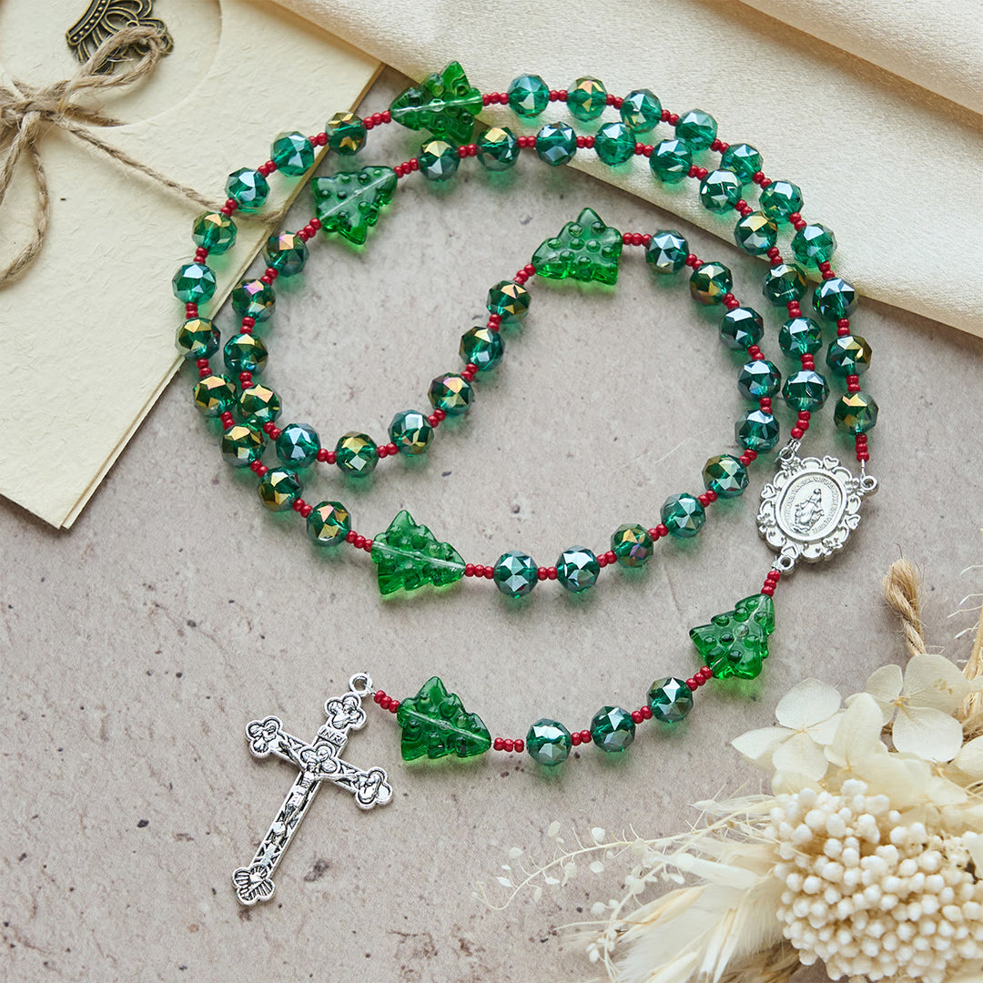 Christianartworkshop Christmas Gift: Joyful Green Tree of Hope Christmas Rosary: Celebrate Christ's Birth - image 8